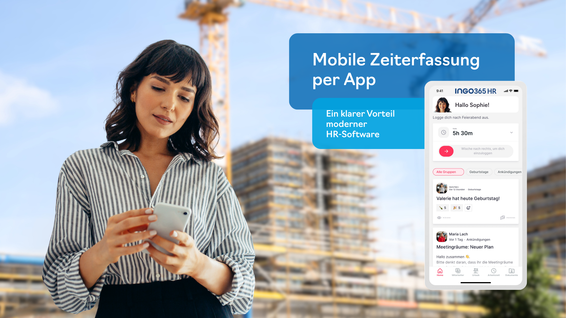 Mobile Zeiterfassung per App – ein klarer Vorteil moderner HR-Software - zum Beispiel auf der Baustelle