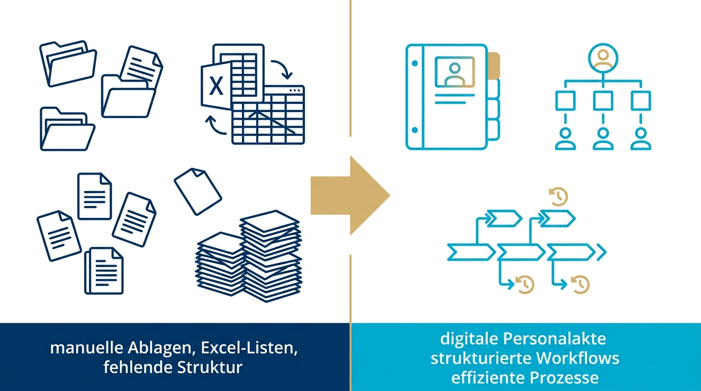 Vergleich manueller HR‑Ablagen mit digitaler Personalakte und strukturierten HR‑Workflows