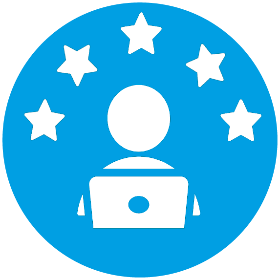 Icon mit einem digitalen, 5-Sterne-Arbeitsplatz - steht für den vernetzten Modern Workplace in Architektur- und Planungsbüros mit nahtloser Microsoft 365-Integration