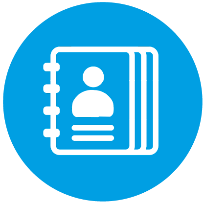 Icon mit Kontaktbuch- Symbol für Transparente Kundenverwaltung