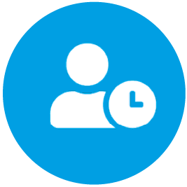Icon mit Uhr+Mensch – symbolisiert präzise Zeiterfassung