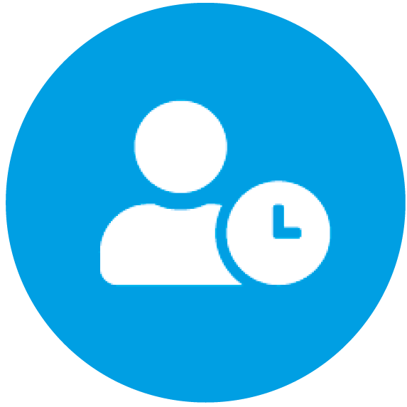 Icon mit einer Person und einer Uhr – steht für präzise Zeit- und Leistungserfassung zur lückenlosen Projektabrechnung und Auswertung in Architektur- und Ingenieurbüros